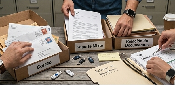 Operaciones con documentación dispersa por correo y soportes mixtos