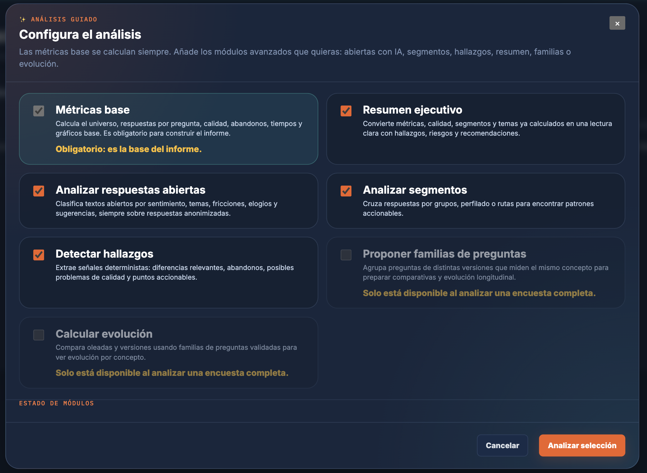 Configuración del análisis guiado