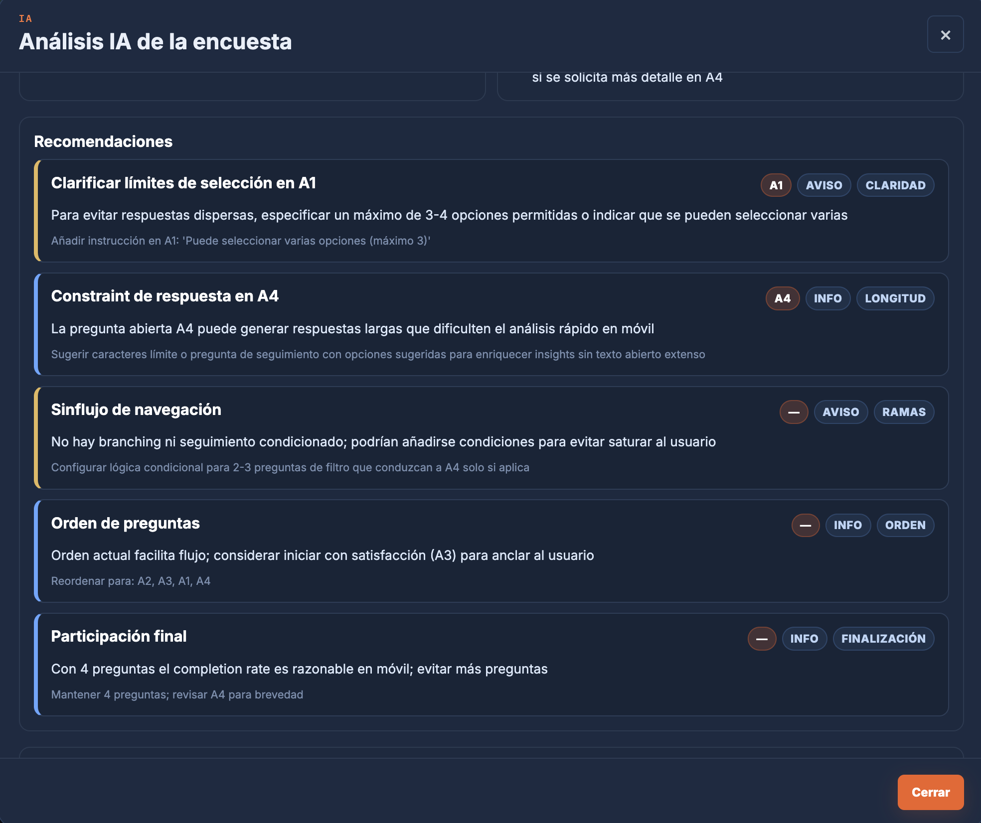 Recomendaciones de IA para mejorar una encuesta