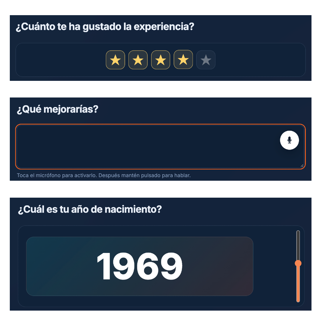 Plantillas de preguntas de valoración, texto abierto y año