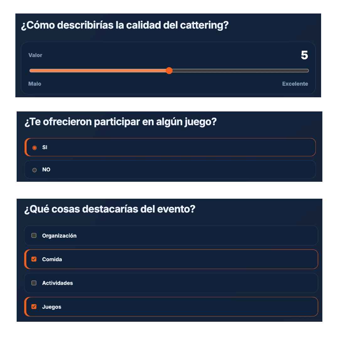 Plantillas de preguntas con slider, opción única y opción múltiple