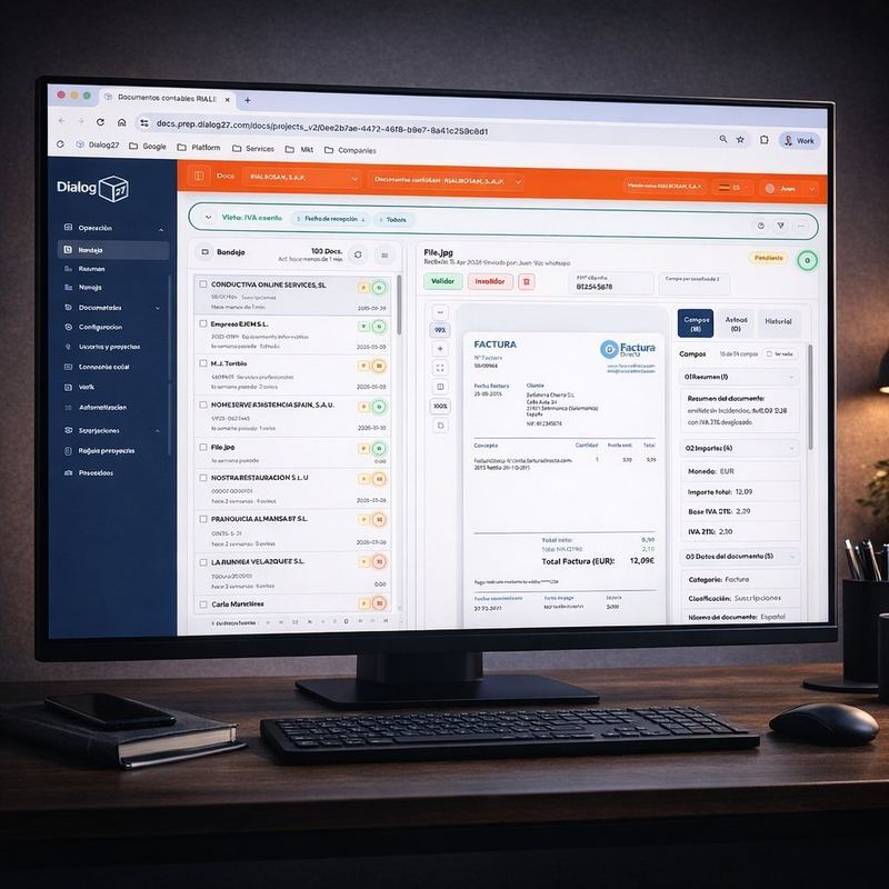 Pantalla de D27 Docs procesando y extrayendo datos de documentos
